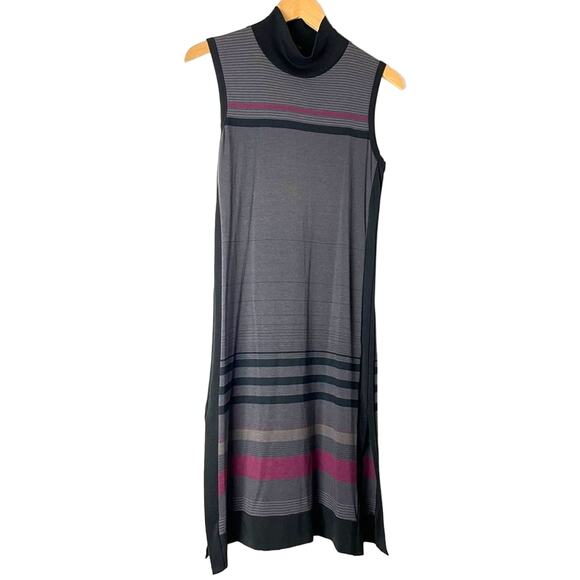 Cop. Coping | Turtle Neck Maxi Dress Striped Black Gray Purple - Picture 1 of 10